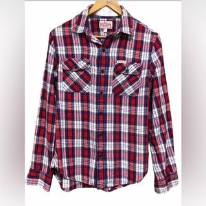 True Religion Womens Flannel Plaid Button-Up Shirt Top Small Multicolored